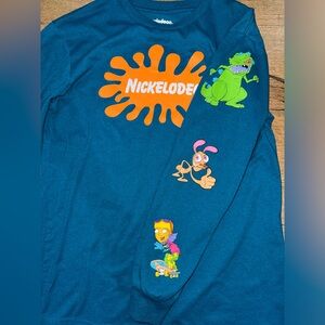 Nickelodeon Teal Long Sleeve Reptar/Slime/Rocket Power T-shirt Size:Small